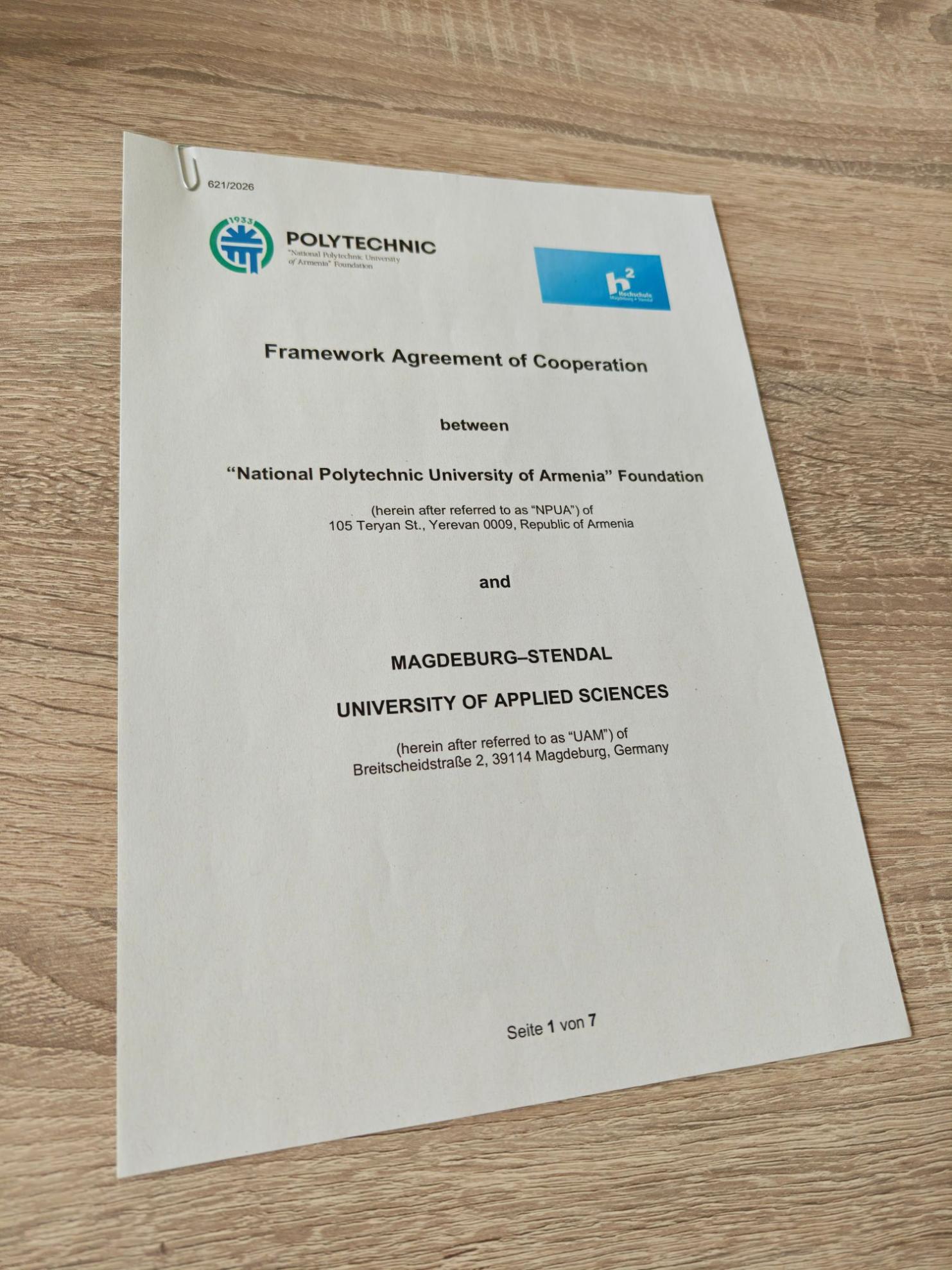 Cooperation agreement between Magdeburg-Stendal University of Applied Sciences and the National Polytechnic University of Armenia, 23 September 2026. Photo: Hayk Igityan.