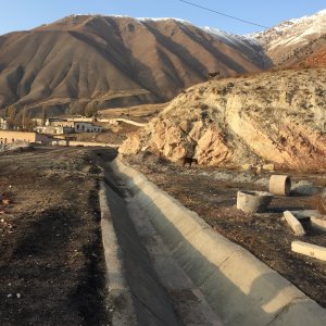 Water drainage from Tailings Pond Tuyuk Suu in Min Kush